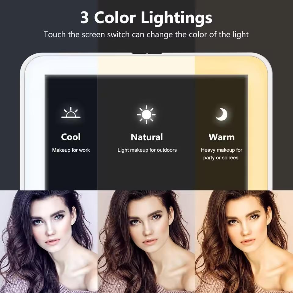 LED Fold-able Travel Mirror, 3 Colors Light Modes