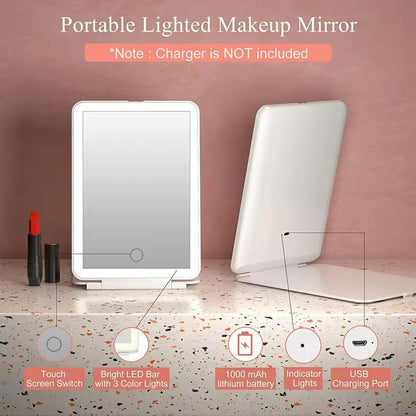 LED Fold-able Travel Mirror, 3 Colors Light Modes