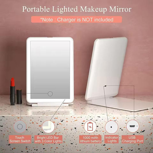 LED Fold-able Travel Mirror, 3 Colors Light Modes